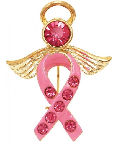 Women's Gold Tone Breast Cancer Awareness Pink Ribbon Enamel And Crystal Inspritional Angel Brooch Pin, 1.75 $10.25 Brooches ...