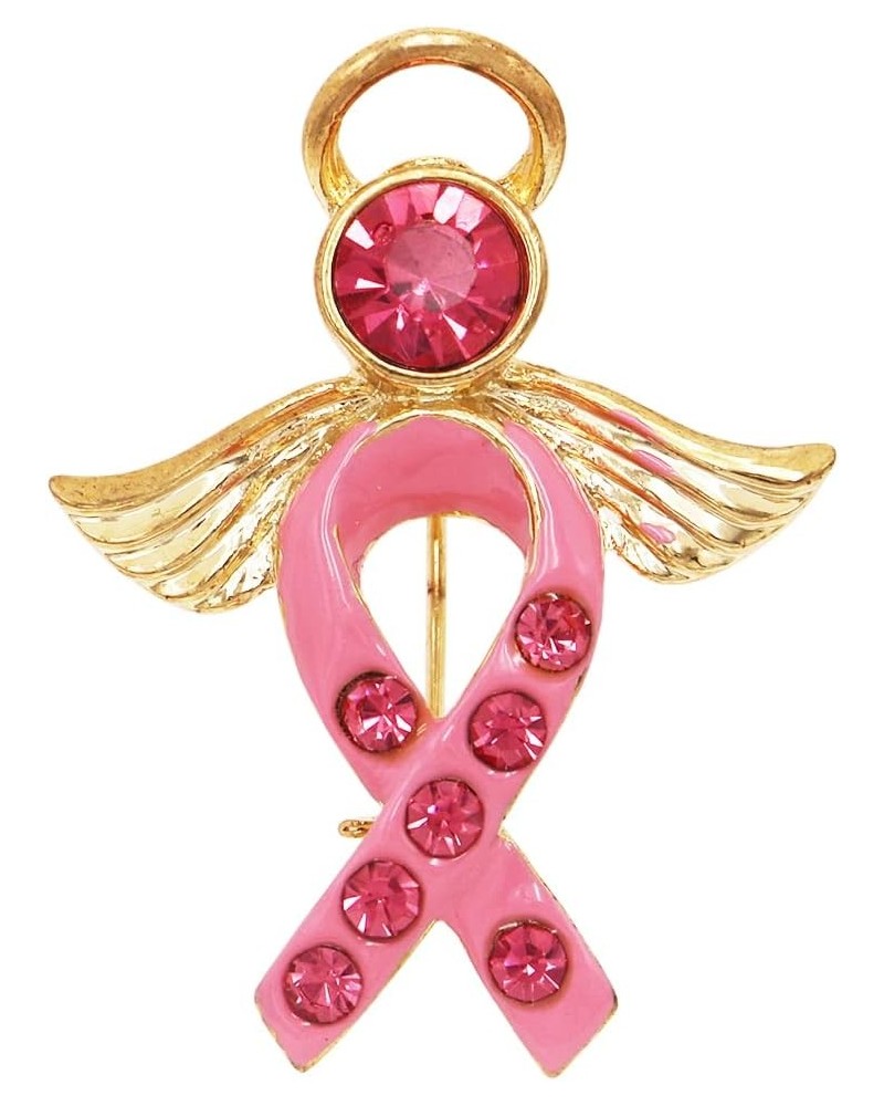 Women's Gold Tone Breast Cancer Awareness Pink Ribbon Enamel And Crystal Inspritional Angel Brooch Pin, 1.75 $10.25 Brooches ...