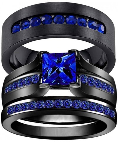 Couple Rings Black Plated Round cut Blue Cz Womens Wedding Ring Sets Stainless Steel Men Wedding Band Blue3 Men size11 $9.40 ...