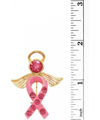 Women's Gold Tone Breast Cancer Awareness Pink Ribbon Enamel And Crystal Inspritional Angel Brooch Pin, 1.75 $10.25 Brooches ...