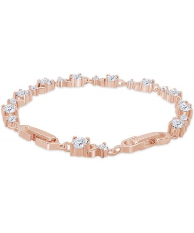 14k Rose Gold Over Sterling Silver Leaf Shape Tennis Bracelet Valentine's Day Gift For Her Cubic Zirconia 7.25 Inches $45.15 ...