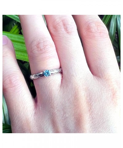 925 Sterling Silver Hawaiian Blue Topaz Princess Plumeria Flower Scroll Ring Stackable Wedding Engagement Promise Band, Nicke...