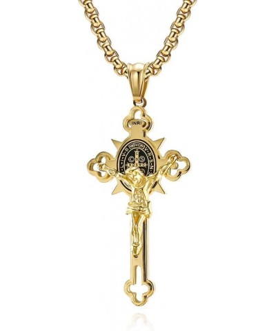 Stainless Steel St Benedict Crucifix Cross Pendants Necklace INRI Gold $10.91 Necklaces