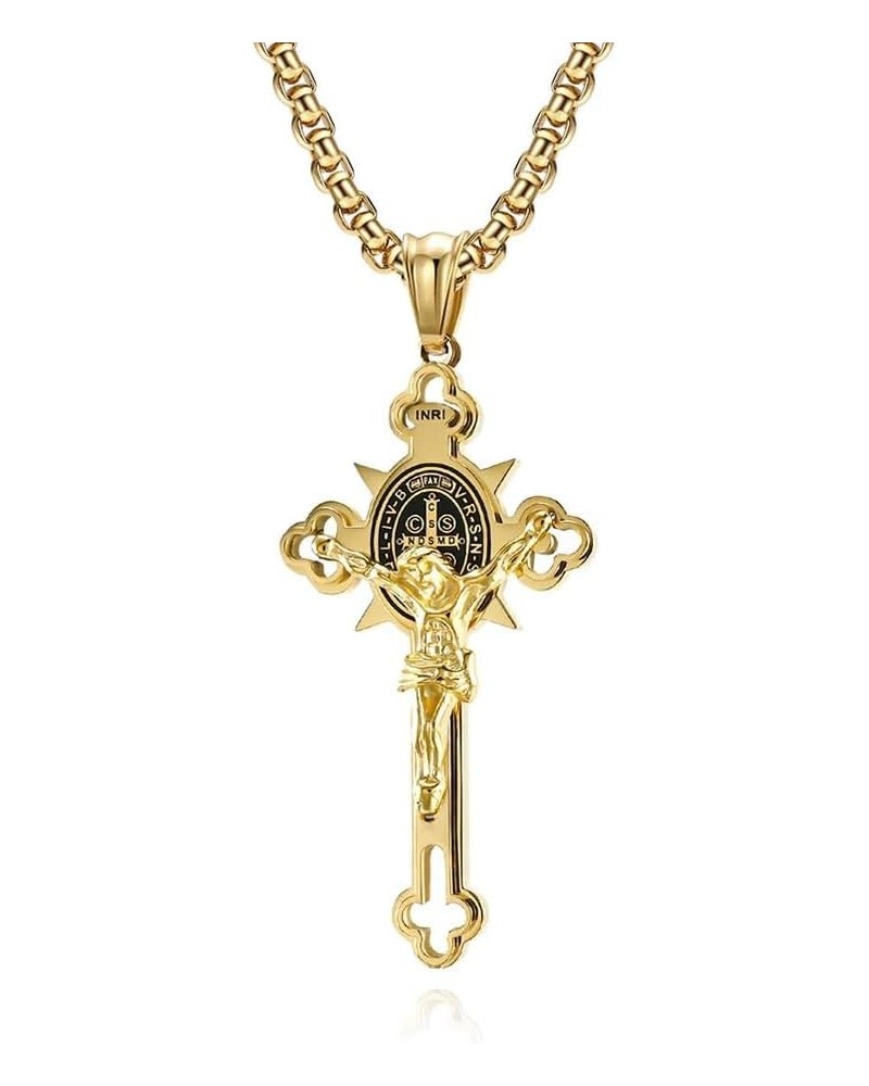 Stainless Steel St Benedict Crucifix Cross Pendants Necklace INRI Gold $10.91 Necklaces