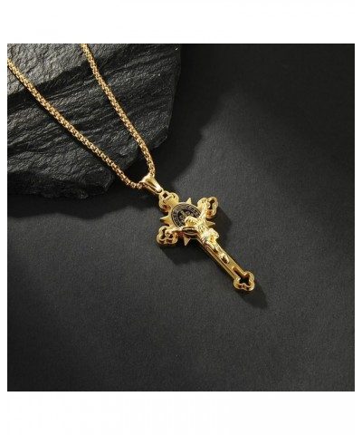 Stainless Steel St Benedict Crucifix Cross Pendants Necklace INRI Gold $10.91 Necklaces