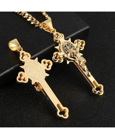 Stainless Steel St Benedict Crucifix Cross Pendants Necklace INRI Gold $10.91 Necklaces