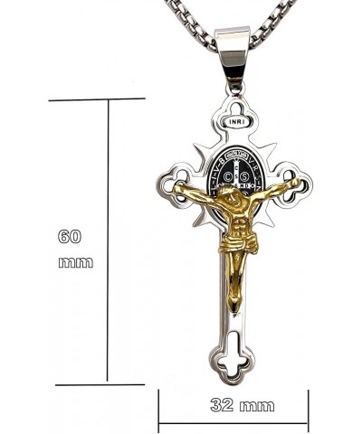 Stainless Steel St Benedict Crucifix Cross Pendants Necklace INRI Gold $10.91 Necklaces