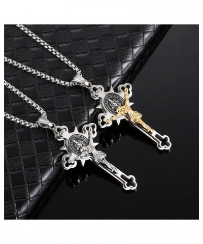 Stainless Steel St Benedict Crucifix Cross Pendants Necklace INRI Gold $10.91 Necklaces