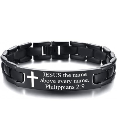 ZDBDH Christian Cross Bible Verse Jesus Faith Encouragement Bracelet 12MM Titanium Link Chain Adjustable Bracelet Wristband f...