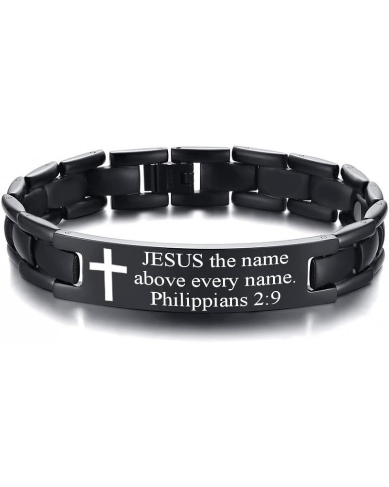 ZDBDH Christian Cross Bible Verse Jesus Faith Encouragement Bracelet 12MM Titanium Link Chain Adjustable Bracelet Wristband f...