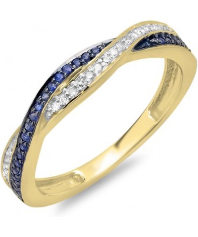 Round Blue Sapphire & White Diamond Crisscross Engagement Ring for Women in 10K Solid Gold 4 Solid Yellow Gold $143.51 Rings