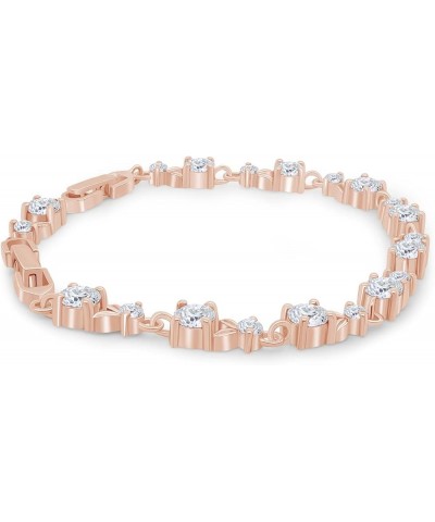 14k Rose Gold Over Sterling Silver Leaf Shape Tennis Bracelet Valentine's Day Gift For Her Cubic Zirconia 7.25 Inches $45.15 ...