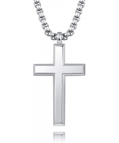 Cool Cross Pendant Necklace Classic High Polish Sterling Silver Shiny Cross Pendant Long Necklace for Men/Women E51mm*28mm(2....