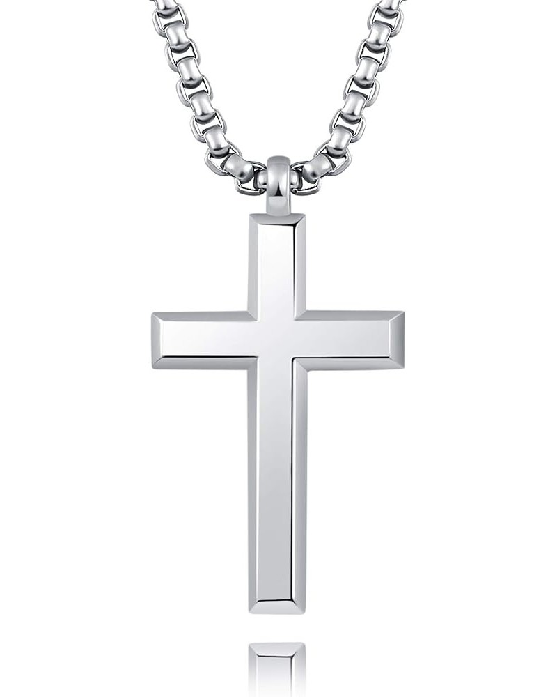 Cool Cross Pendant Necklace Classic High Polish Sterling Silver Shiny Cross Pendant Long Necklace for Men/Women E51mm*28mm(2....