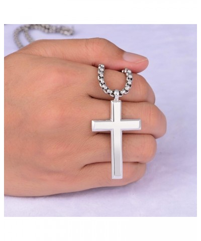 Cool Cross Pendant Necklace Classic High Polish Sterling Silver Shiny Cross Pendant Long Necklace for Men/Women E51mm*28mm(2....