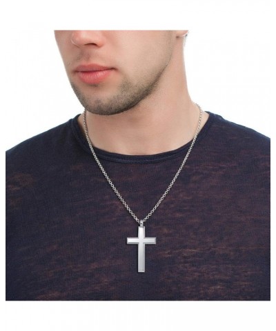 Cool Cross Pendant Necklace Classic High Polish Sterling Silver Shiny Cross Pendant Long Necklace for Men/Women E51mm*28mm(2....