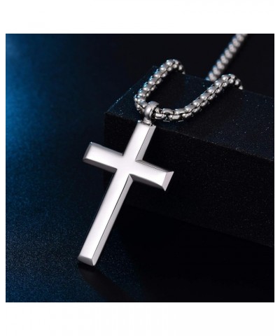 Cool Cross Pendant Necklace Classic High Polish Sterling Silver Shiny Cross Pendant Long Necklace for Men/Women E51mm*28mm(2....