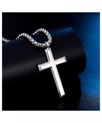 Cool Cross Pendant Necklace Classic High Polish Sterling Silver Shiny Cross Pendant Long Necklace for Men/Women E51mm*28mm(2....