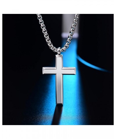 Cool Cross Pendant Necklace Classic High Polish Sterling Silver Shiny Cross Pendant Long Necklace for Men/Women E51mm*28mm(2....