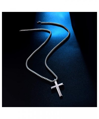 Cool Cross Pendant Necklace Classic High Polish Sterling Silver Shiny Cross Pendant Long Necklace for Men/Women E51mm*28mm(2....