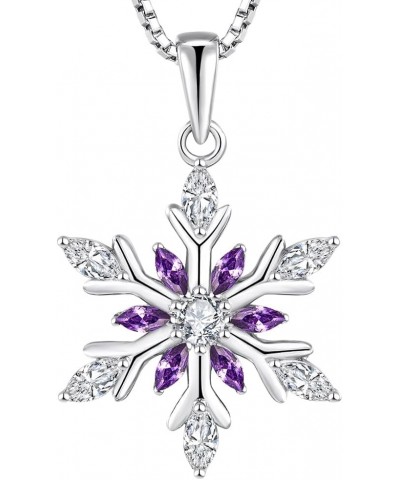 Snowflake Necklace Sterling Silver Flower Christmas Necklaces for Women Amethyst color $40.49 Necklaces