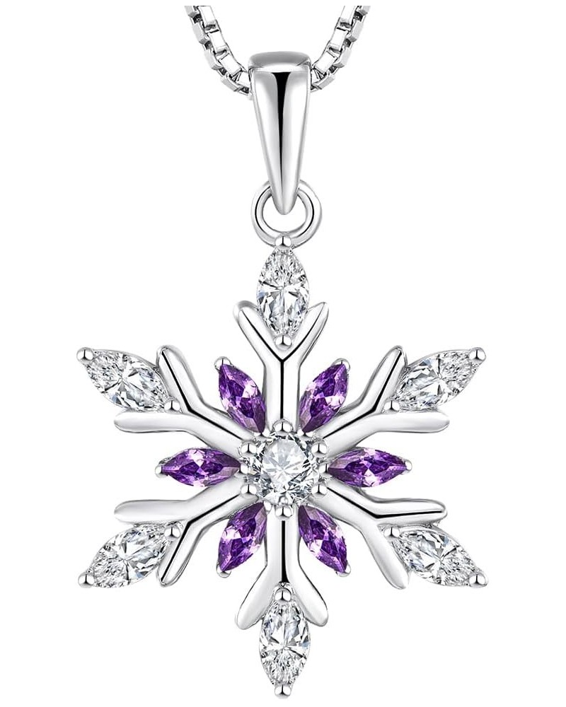 Snowflake Necklace Sterling Silver Flower Christmas Necklaces for Women Amethyst color $40.49 Necklaces