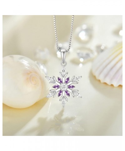 Snowflake Necklace Sterling Silver Flower Christmas Necklaces for Women Amethyst color $40.49 Necklaces