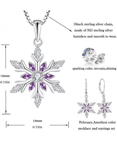 Snowflake Necklace Sterling Silver Flower Christmas Necklaces for Women Amethyst color $40.49 Necklaces