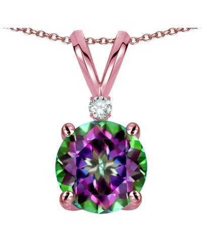 Solid 10k Gold Classic One Stone Round 7mm Pendant Necklace Mystic Topaz Rose Gold $70.95 Necklaces