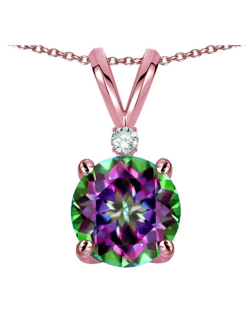 Solid 10k Gold Classic One Stone Round 7mm Pendant Necklace Mystic Topaz Rose Gold $70.95 Necklaces