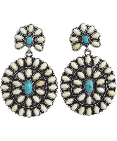 Western Howlite stone White and blue Squash Blossom Dangle Earrings $12.67 Earrings