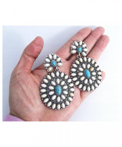 Western Howlite stone White and blue Squash Blossom Dangle Earrings $12.67 Earrings