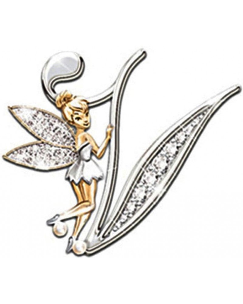 Initial Letter Brooch Pins Rhinestone Crystal Elf Angel Collar Pins Brooches For Girls Women Accessories V $7.13 Brooches & Pins