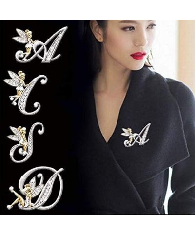 Initial Letter Brooch Pins Rhinestone Crystal Elf Angel Collar Pins Brooches For Girls Women Accessories V $7.13 Brooches & Pins