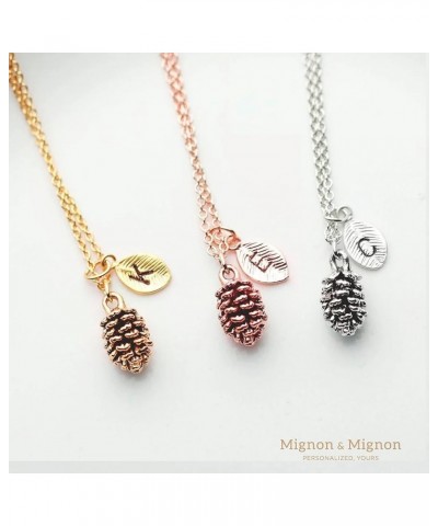 Rose Gold Dainty Pinecone Necklace Initial Necklace Nature Necklace for Her O $12.26 Necklaces