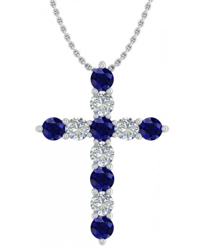 2 Carat Blue Sapphire & White Diamond Cross Pendant Necklace in 14K Gold (Silver Chain Included) White Gold $205.70 Necklaces