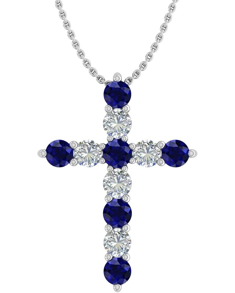 2 Carat Blue Sapphire & White Diamond Cross Pendant Necklace in 14K Gold (Silver Chain Included) White Gold $205.70 Necklaces