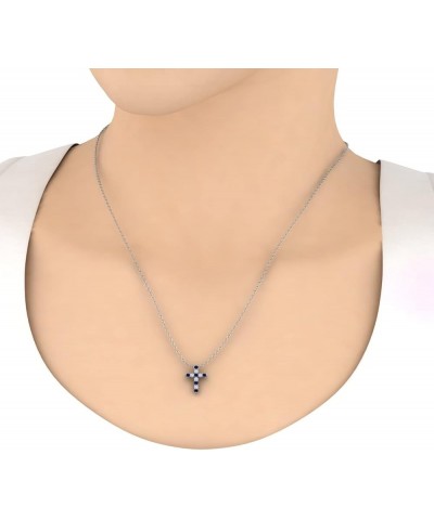 2 Carat Blue Sapphire & White Diamond Cross Pendant Necklace in 14K Gold (Silver Chain Included) White Gold $205.70 Necklaces