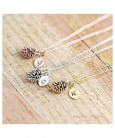 Rose Gold Dainty Pinecone Necklace Initial Necklace Nature Necklace for Her O $12.26 Necklaces