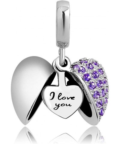 Sterling Silver I Love You Heart Birthstone Charm Dangle Bead for Bracelet February $6.47 Bracelets