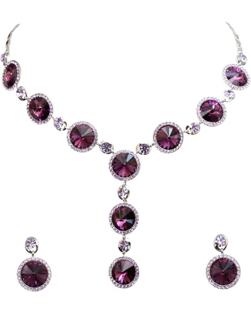 Gorgeous Swarovski Crystal Floral Necklace Earrings Set Purple $25.91 Jewelry Sets