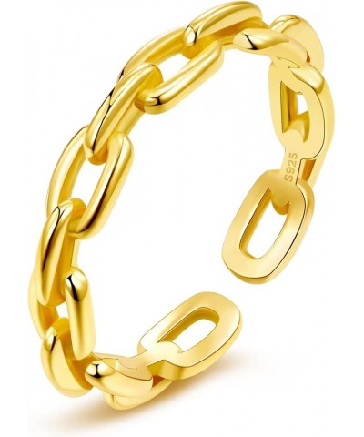 925 Sterling Silver Open Adjustable Chain Link Rings, Hypoallergenic 18k-gold-plated-silver $10.80 Rings