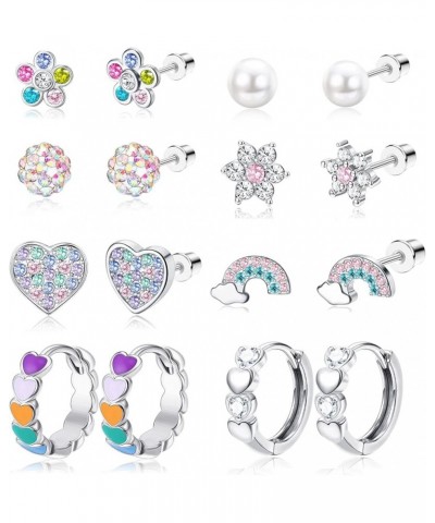 8 Pairs Hypoallergenic Screw Back Earrings for Girls Women 316L Stainless Steel CZ Heart Hoop Earrings Cute Butterfly Flower ...