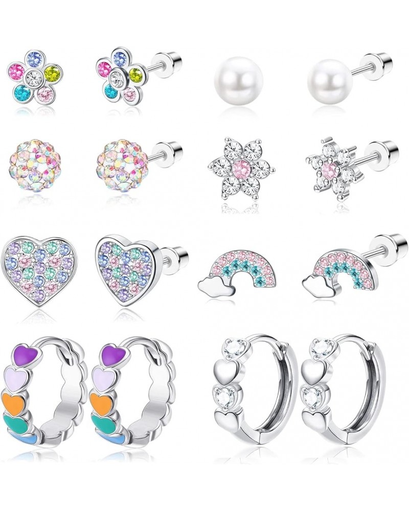 8 Pairs Hypoallergenic Screw Back Earrings for Girls Women 316L Stainless Steel CZ Heart Hoop Earrings Cute Butterfly Flower ...