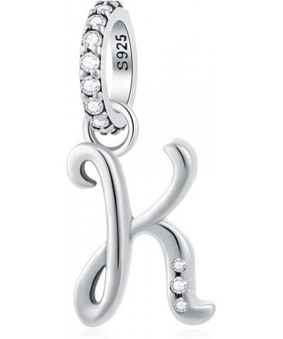 Complete Initial A-Z 26 Letter Dangle Charms, 925 Sterling Silver Dangling CZ Stone Alphabet Beads, fits European Bracelet Ne...