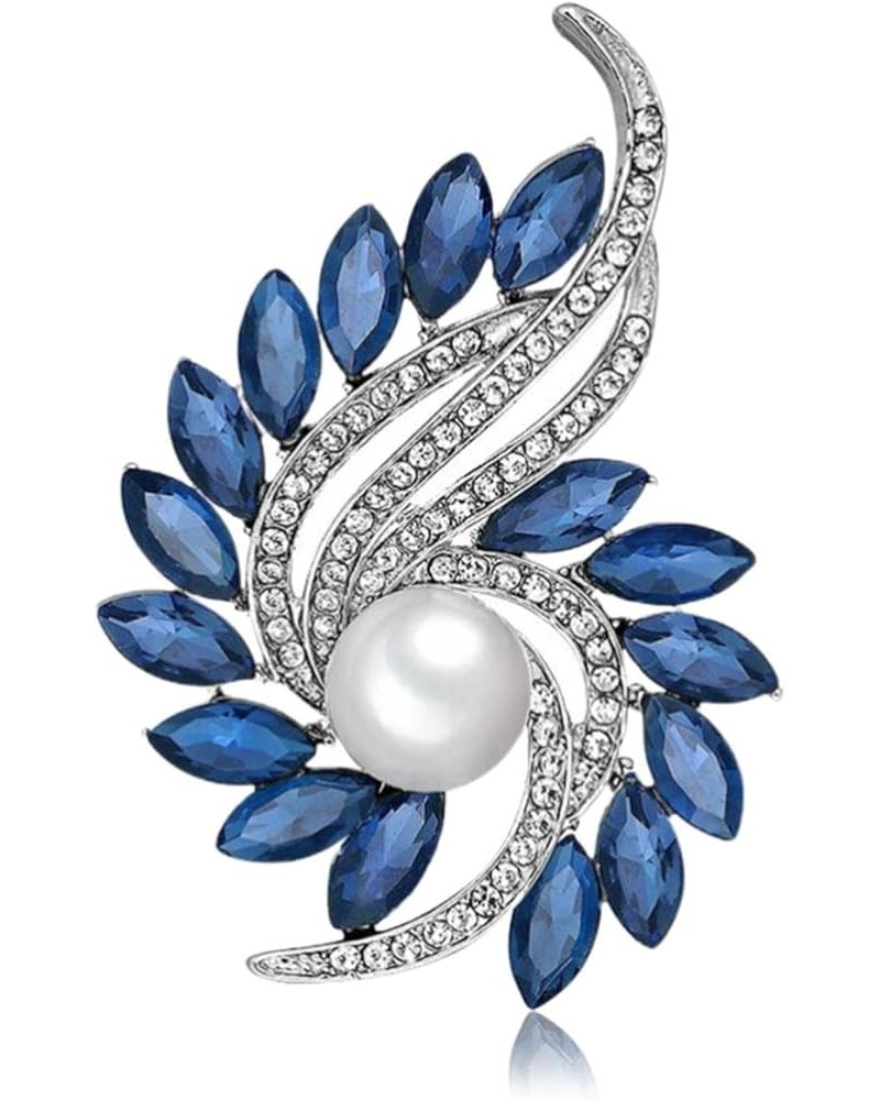 Stainless Steel Corsage Diamond Encrusted Rotating Flower Brooch Fashion Clothing Accessory Pearl Floral Brooch Pin Lot (Blue...