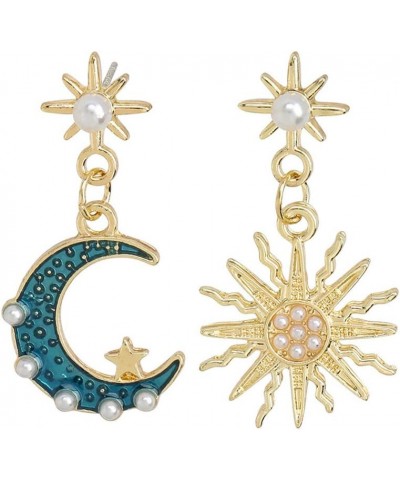 Sun Moon Asymmetric Imitation Pearl Earrings, Gold Annulus Pendant Earrings Drop Earrings Gold01 $8.99 Earrings