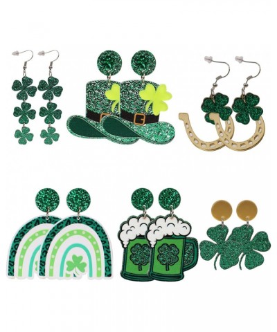 6 Pairs St Patricks Day Earrings for Women Girls, Irish Lucky Green Four Leaf Clover Earrings Set Acrylic Shamrock Dangle Ear...