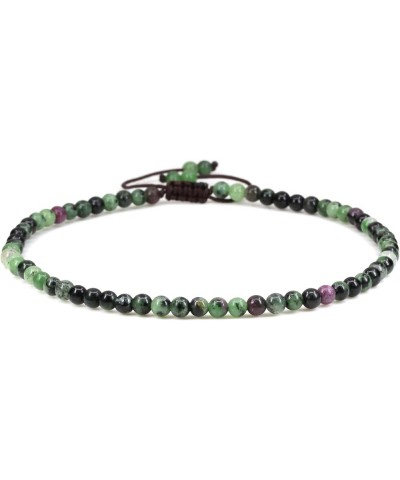 Natural Gemstone 4mm Round Bead Charm Stretch Anklet for Women Brown Rope Adjustable 8.6-11 Inch Green Ruby in Zoisite $8.39 ...