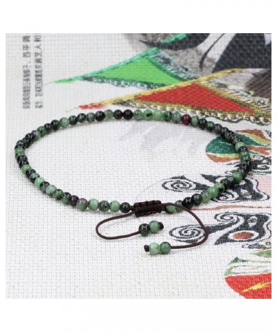 Natural Gemstone 4mm Round Bead Charm Stretch Anklet for Women Brown Rope Adjustable 8.6-11 Inch Green Ruby in Zoisite $8.39 ...